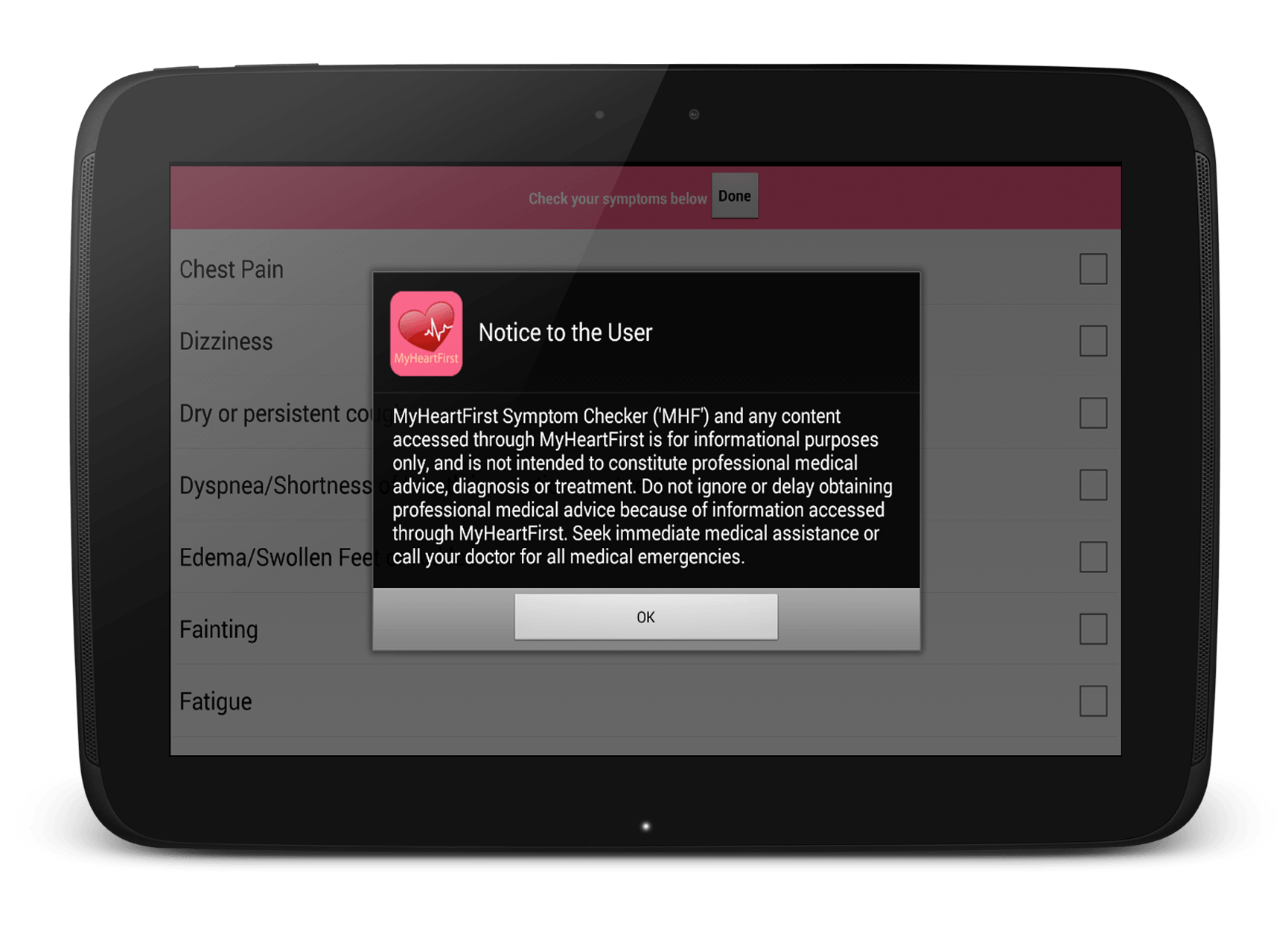 MyHeartFirst Symptoms Checker